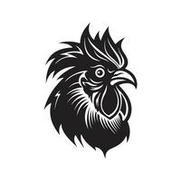 angry rooster, vintage logo line art concept black and white color, hand drawn illustration vector