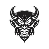 angry devil, vintage logo line art concept black and white color, hand drawn illustration vector