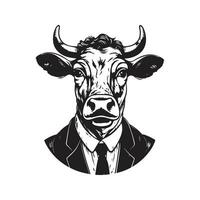 bovine politician, vintage logo line art concept black and white color, hand drawn illustration vector