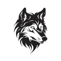 wolf clip art, vintage logo line art concept black and white color, hand drawn illustration vector