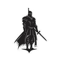 brave knight, vintage logo line art concept black and white color, hand drawn illustration vector