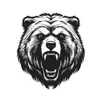 angry grizzly bear, vintage logo line art concept black and white color, hand drawn illustration vector