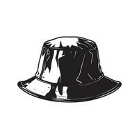 bucket hat, vintage logo line art concept black and white color, hand drawn illustration vector
