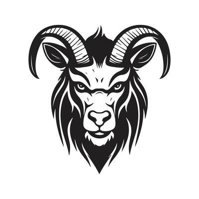 angry goat, vintage logo line art concept black and white color, hand drawn illustration