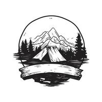 camp club, vintage logo line art concept black and white color, hand drawn illustration vector