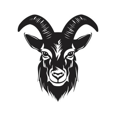 angry goat, vintage logo line art concept black and white color, hand drawn illustration