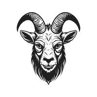 angry goat, vintage logo line art concept black and white color, hand drawn illustration vector