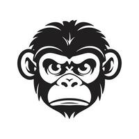 monkey face, vintage logo line art concept black and white color, hand drawn illustration vector