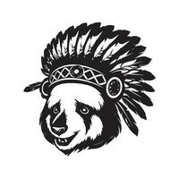 panda indian, vintage logo line art concept black and white color, hand drawn illustration vector