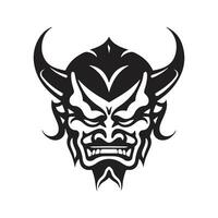 oni mask samurai, vintage logo line art concept black and white color, hand drawn illustration vector
