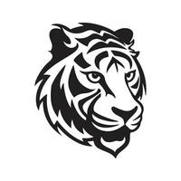 tiger head, vintage logo line art concept black and white color, hand drawn illustration vector