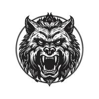 werewolf, vintage logo line art concept black and white color, hand drawn illustration vector