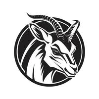 springbok mascot, vintage logo line art concept black and white color, hand drawn illustration vector