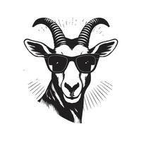 springbok wearing sunglasses, vintage logo line art concept black and white color, hand drawn illustration vector