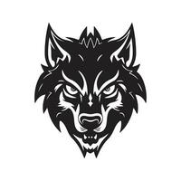 wolf mascot, vintage logo line art concept black and white color, hand drawn illustration vector