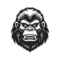 gorilla mascot, vintage logo line art concept black and white color, hand drawn illustration vector