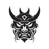 oni mask samurai, vintage logo line art concept black and white color, hand drawn illustration vector