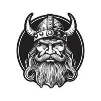 viking cartoon, vintage logo line art concept black and white color, hand drawn illustration vector