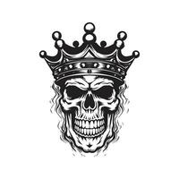undead king, vintage logo line art concept black and white color, hand drawn illustration vector
