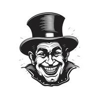 circus clown, vintage logo line art concept black and white color, hand drawn illustration vector