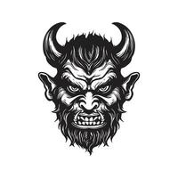 demon face, vintage logo line art concept black and white color, hand drawn illustration vector