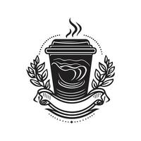 coffee, vintage logo line art concept black and white color, hand drawn illustration vector