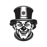 circus clown, vintage logo line art concept black and white color, hand drawn illustration vector
