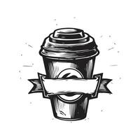 coffee shop, vintage logo line art concept black and white color, hand drawn illustration vector