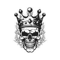 undead king, vintage logo line art concept black and white color, hand drawn illustration vector