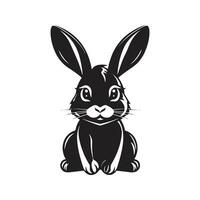 cute bunny, vintage logo line art concept black and white color, hand drawn illustration vector