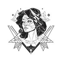 crystalline angel, vintage logo line art concept black and white color, hand drawn illustration vector