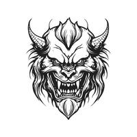 demon monster, vintage logo line art concept black and white color, hand drawn illustration vector