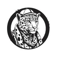 ocelot nobleman, vintage logo line art concept black and white color, hand drawn illustration vector