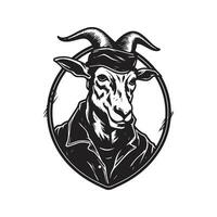 goat soldier, vintage logo line art concept black and white color, hand drawn illustration vector