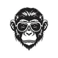 cool monkey, vintage logo line art concept black and white color, hand drawn illustration vector