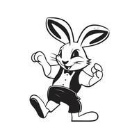 cute bunny disco dancing, vintage logo line art concept black and white color, hand drawn illustration vector