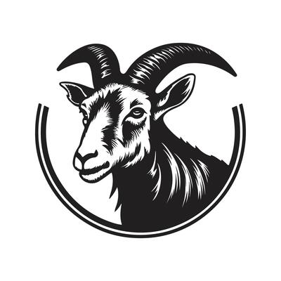 goat, vintage logo line art concept black and white color, hand drawn illustration