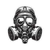 gas mask, vintage logo line art concept black and white color, hand drawn illustration vector