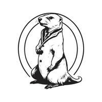 stylish otter, vintage logo line art concept black and white color, hand drawn illustration vector