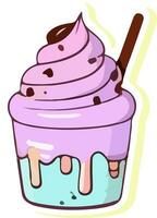 Whipped Ice Cream Cup With Choco Stick Icon In Sticker Style. vector