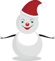 Cartoon snowman wearing Christmas hat. vector