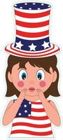 Illustration Of American Hat Wearing Cute Little Girls Sticker Vector. vector