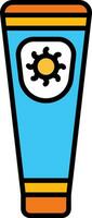 protector solar tubo icono en azul y amarillo color. vector
