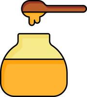 Honey jar with dipper stick icon in brown and orange color. vector