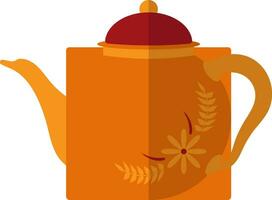 Orange teapot made by flower with leaves. vector