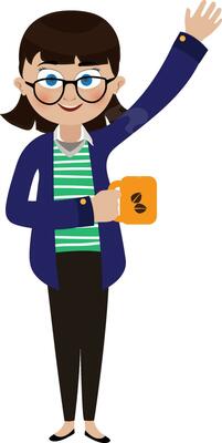 Business girl holding coffee mug.