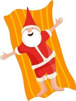 personaje de contento Papa Noel claus descansando en cama hoja. vector