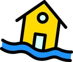 Flood or Sinking House icon in yellow and blue color. vector
