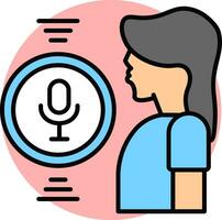 Flat style Woman speak on microphone recorder icon. vector