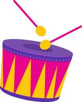 Colorful Drum With Sticks Element On White Background. vector